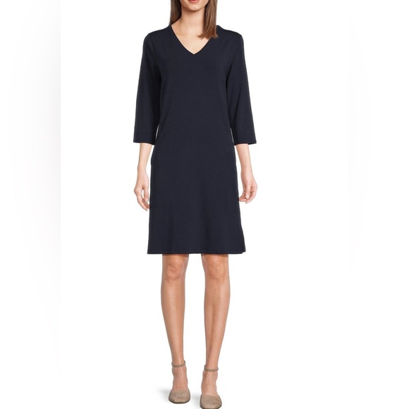 Eileen Fisher Washable Stretch Tencel Crew Neck 3/4 Sleeve Shift Dress Size XXS - Picture 1 of 5